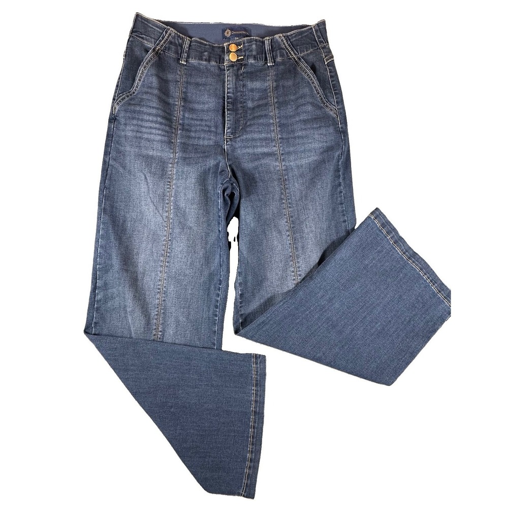 Democracy Denim Jeans Women 14 Blue Wide Leg Relaxed Front Seam High Rise Comfy